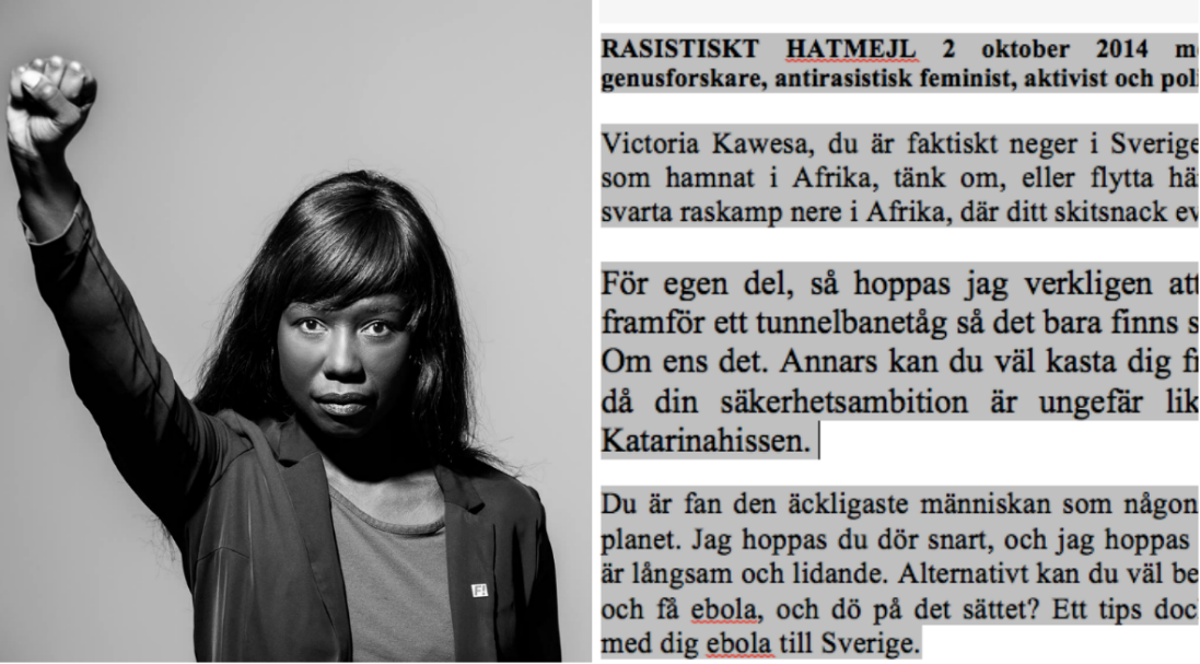 Hotbrev, Victoria Kawesa, Rasism, Feministiskt initiativ